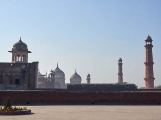 Badshahi Mosque seen from the Old Fort, Lahore, Pakistan.
